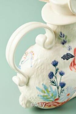 NWT Anthropologie Corinne Tea Set- Teapot, Sugar, Creamer Rabbit Bird Holiday