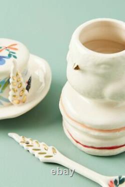 NWT Anthropologie Corinne Tea Set- Teapot, Sugar, Creamer Rabbit Bird Holiday