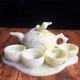 Natural 100% Lantian Jade Carved Bird Pump Flower Palace Wine Teapot Tea Pot Set