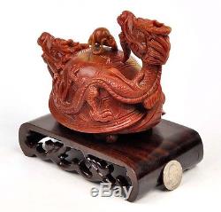 Natural Chicken-blood Stone Dragon Teapot /Tea Pot Carving Hand Carved Statue