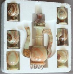 Natural Green Onyx Finjan Coffee/teapot 8 & Six Cups 3 Set