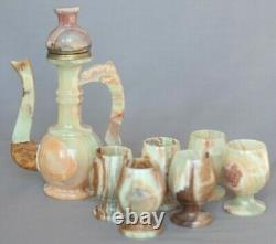 Natural Green Onyx Finjan Coffee/teapot 8 & Six Cups 3 Set