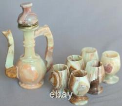 Natural Green Onyx Finjan Coffee/teapot 8 & Six Cups 3 Set