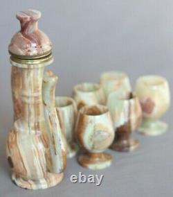 Natural Green Onyx Finjan Coffee/teapot 8 & Six Cups 3 Set