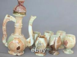 Natural Green Onyx Finjan Coffee/teapot 8 & Six Cups 3 Set