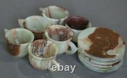 Natural Onyx Saucers 4.5 & Six Cups 3 Set Green Onyx