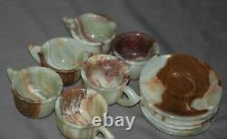 Natural Onyx Saucers 4.5 & Six Cups 3 Set Green Onyx