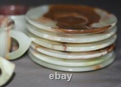 Natural Onyx Saucers 4.5 & Six Cups 3 Set Green Onyx