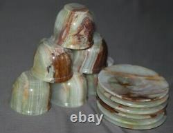 Natural Onyx Saucers 4.5 & Six Cups 3 Set Green Onyx