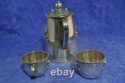 Navajo Handmade St. Silver & Turquoise 5.5ht Tea Pot + Set of 2 Cups 323 grams
