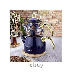 Navy Blue Teapot, Enamel Teapot Set / Turkish Tea Pot Set, Teatop Set