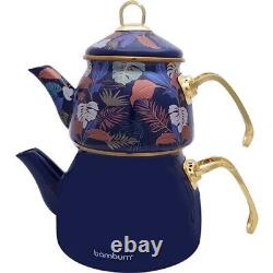 Navy Blue Teapot, Enamel Teapot Set / Turkish Tea Pot Set, Teatop Set