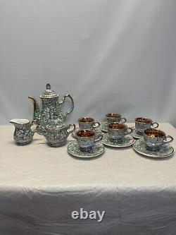 Neiman Marcus Estel Porcelain Gold Plated Iridescent Green Tea Coffee Pot Set