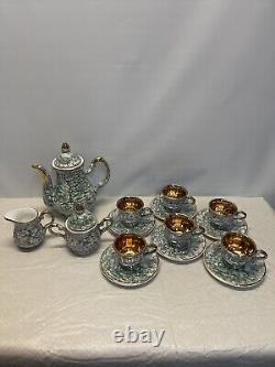 Neiman Marcus Estel Porcelain Gold Plated Iridescent Green Tea Coffee Pot Set