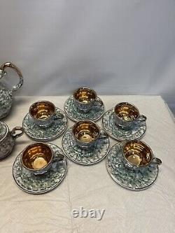 Neiman Marcus Estel Porcelain Gold Plated Iridescent Green Tea Coffee Pot Set