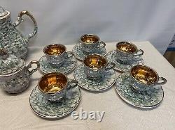 Neiman Marcus Estel Porcelain Gold Plated Iridescent Green Tea Coffee Pot Set