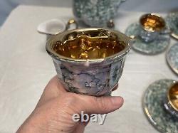 Neiman Marcus Estel Porcelain Gold Plated Iridescent Green Tea Coffee Pot Set