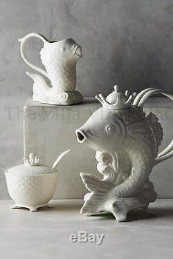 New Anthropologie Fish Poisson FULL Tea Set Teapot, Creamer & Sugar Bowl