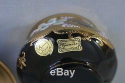 New Czech Bohemian Handmade Glass 17 pc. Tea Set Unique Black & 24kt Gold