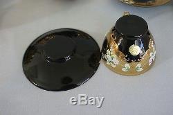 New Czech Bohemian Handmade Glass 17 pc. Tea Set Unique Black & 24kt Gold