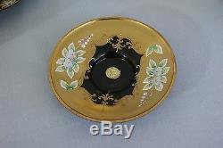 New Czech Bohemian Handmade Glass 17 pc. Tea Set Unique Black & 24kt Gold
