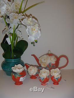 New Franz Porcelain Venice Peony set of teapot, salt&pepper, creamer, sugar jar