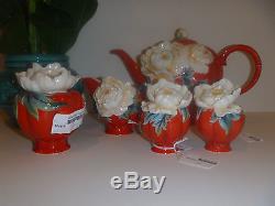 New Franz Porcelain Venice Peony set of teapot, salt&pepper, creamer, sugar jar