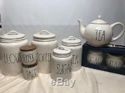 New Rae Dunn Coffee Flour Sugar Cream Tea Teapot Salt And Pepper Canister Set 9