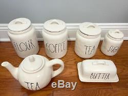 New Rae Dunn Set! Canisters, Coffee Tea Sugar Flour Butter Dish, Tea Pot