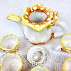 New Ronnel Collection Yellow Wild Psychedelic Mushroom Ceramic Teapot Teacup Set