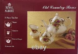 New Royal Albert OLD COUNTRY ROSES Teapot-Sugar-Creamer 3 PC. Tea Completer Set