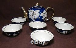 New Russian Lomonosov design cobalt blue Gold Trim china tea set 1teapot 6 bowl