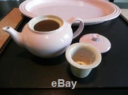 New Used Le Creuset Pink Tea Set Platter 2 Teapots 2 Mini Condiment Pots Spoons