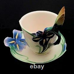 Nib Franz Long Tail Hummingbird Design Porcelain Cup & Saucer Set #fz00129
