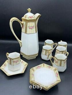 Nippon Chocolate/Teapot Set 6 Cups & Saucers Hand Painted M-in-Wreath 1911 -1918