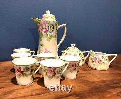 Nippon Coffee Tea Pot 6 Cups Cream and Sugar Bowl Jonroth Studio Hand Painted