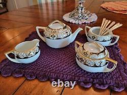 Noritake 20056 Black Gold Encrusted 1924. Tea Pot, Sugar Bowl, Creamer, Spoon Hold