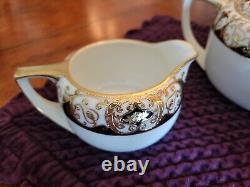 Noritake 20056 Black Gold Encrusted 1924. Tea Pot, Sugar Bowl, Creamer, Spoon Hold