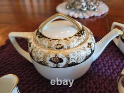 Noritake 20056 Black Gold Encrusted 1924. Tea Pot, Sugar Bowl, Creamer, Spoon Hold