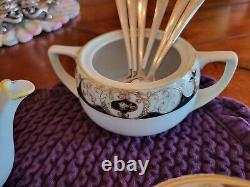 Noritake 20056 Black Gold Encrusted 1924. Tea Pot, Sugar Bowl, Creamer, Spoon Hold