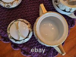 Noritake 20056 Black Gold Encrusted 1924. Tea Pot, Sugar Bowl, Creamer, Spoon Hold