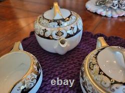 Noritake 20056 Black Gold Encrusted 1924. Tea Pot, Sugar Bowl, Creamer, Spoon Hold