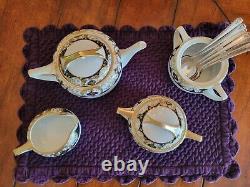 Noritake 20056 Black Gold Encrusted 1924. Tea Pot, Sugar Bowl, Creamer, Spoon Hold