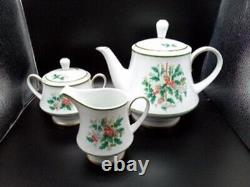 Noritake Holly 2228 Teapot With LId Creamer And Sugar Bowl With Lid MINT