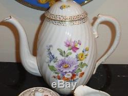 Nymphenburg Porcelain Floral Coffee Set Tray Teapot Sugar Bowl & Creamer