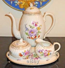 Nymphenburg Porcelain Floral Coffee Set Tray Teapot Sugar Bowl & Creamer