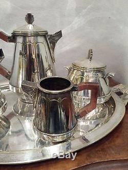 OLD ANTIQUE FRENCH SILVER PLATED 5 PIECE TEAPOT COFFEE SET ART DECO 1900s