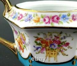 OOK Limoges China Rare Teal Miniature Teapot with Tea Set on Lid