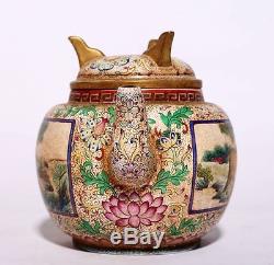 Old Chinese Hand Painted Horses ZiSha Pottery Teapot Marked QianLong PT103