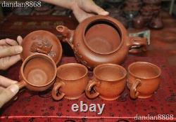 Old Chinese Yixing Zisha Pottery Master Hand Carved Teapot pot Tea maker cup set